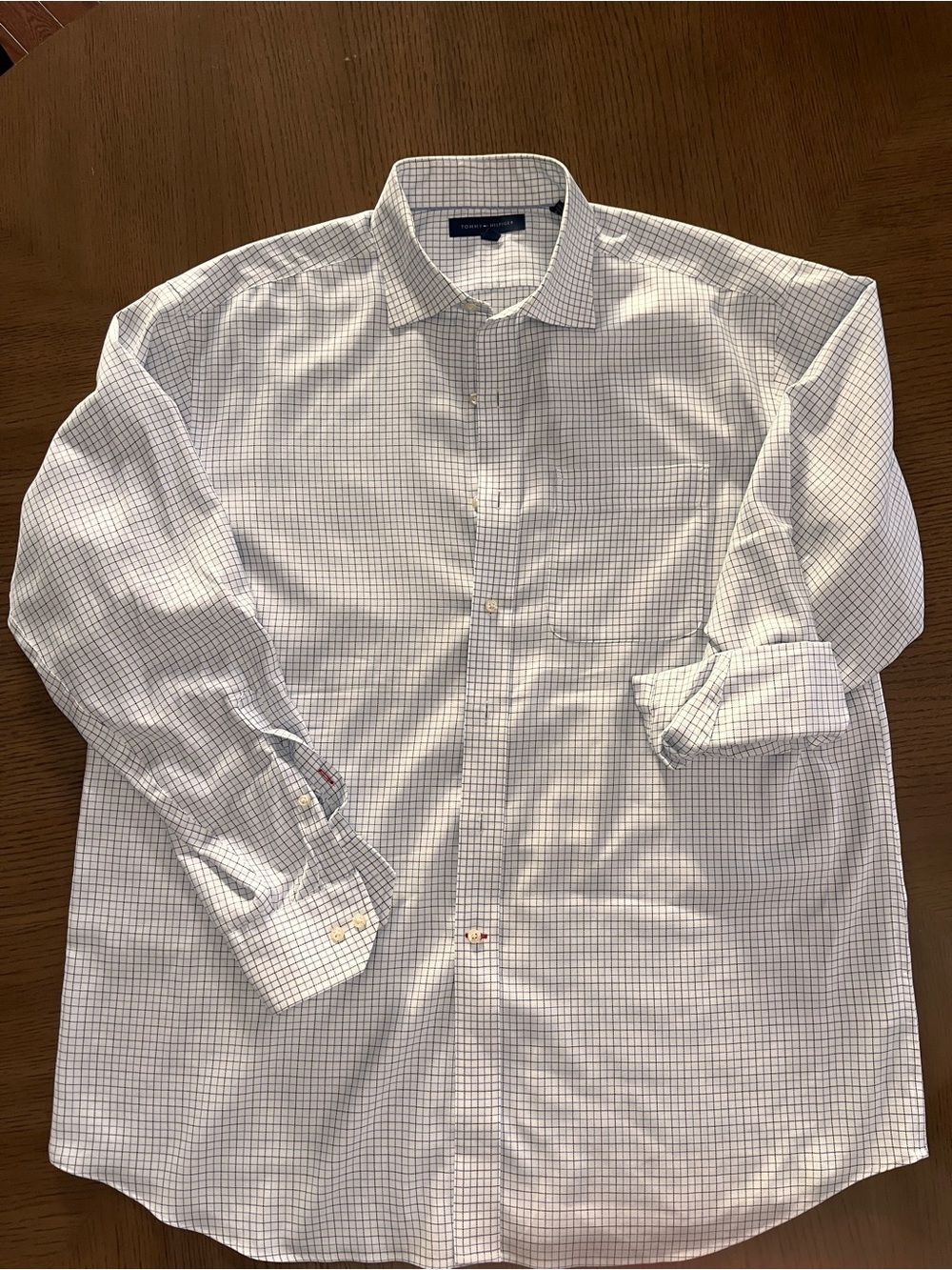 Tommy Hilfiger White Dress Shirt with Navy Grid Check